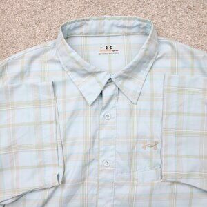 Under Armour Shirt Mens Medium Blue Plaid UA New Prototype All Season Gear S/S